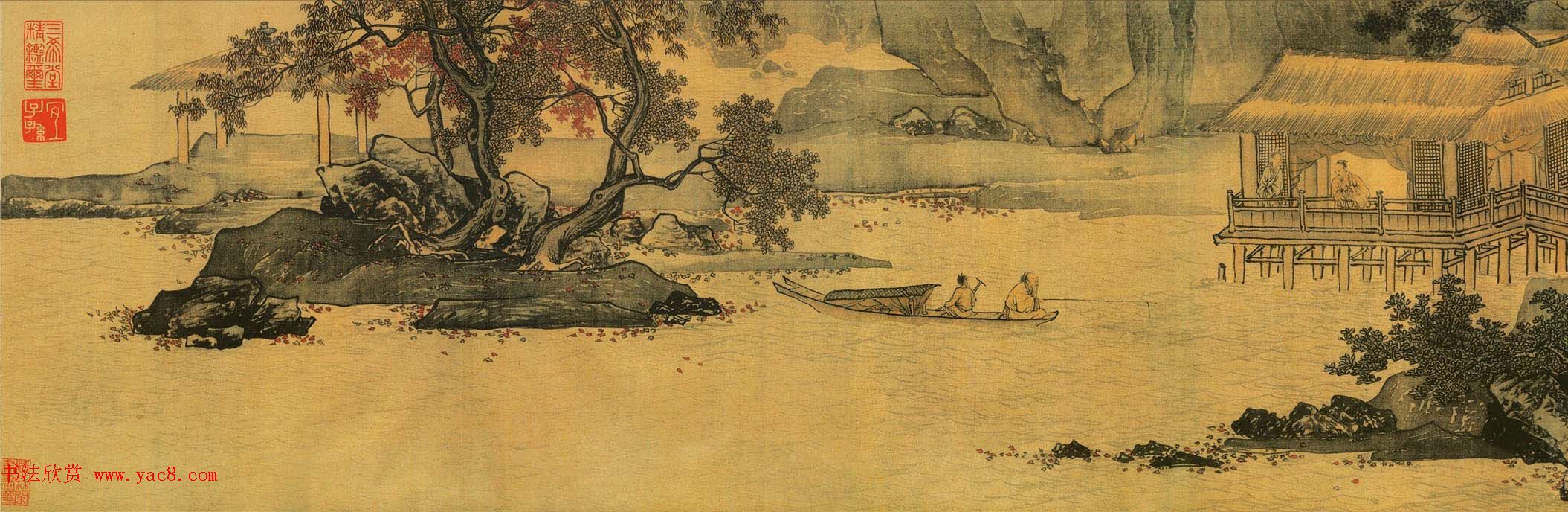 唐寅画卷欣赏：蕉叶睡女图+溪山渔隐图